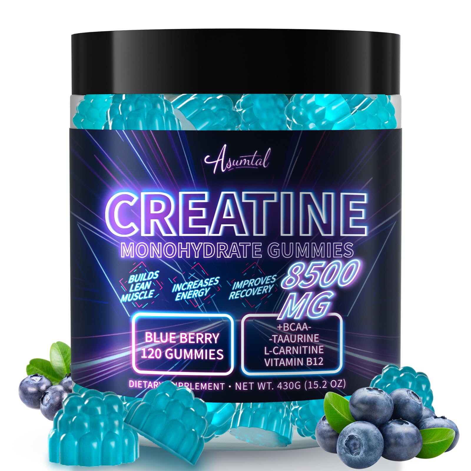 Asumtal Creatine Monohydrate Gummies bottle for convenient daily energy support.
