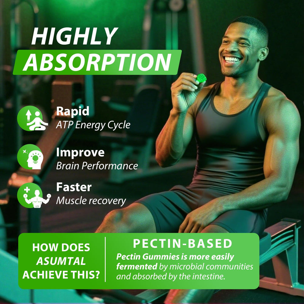 Asumtal Creatine Monohydrate Gummies in gym setting for workouts.