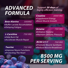 Asumtal Creatine Monohydrate Gummies ingredient blend with BCAA and Taurine.