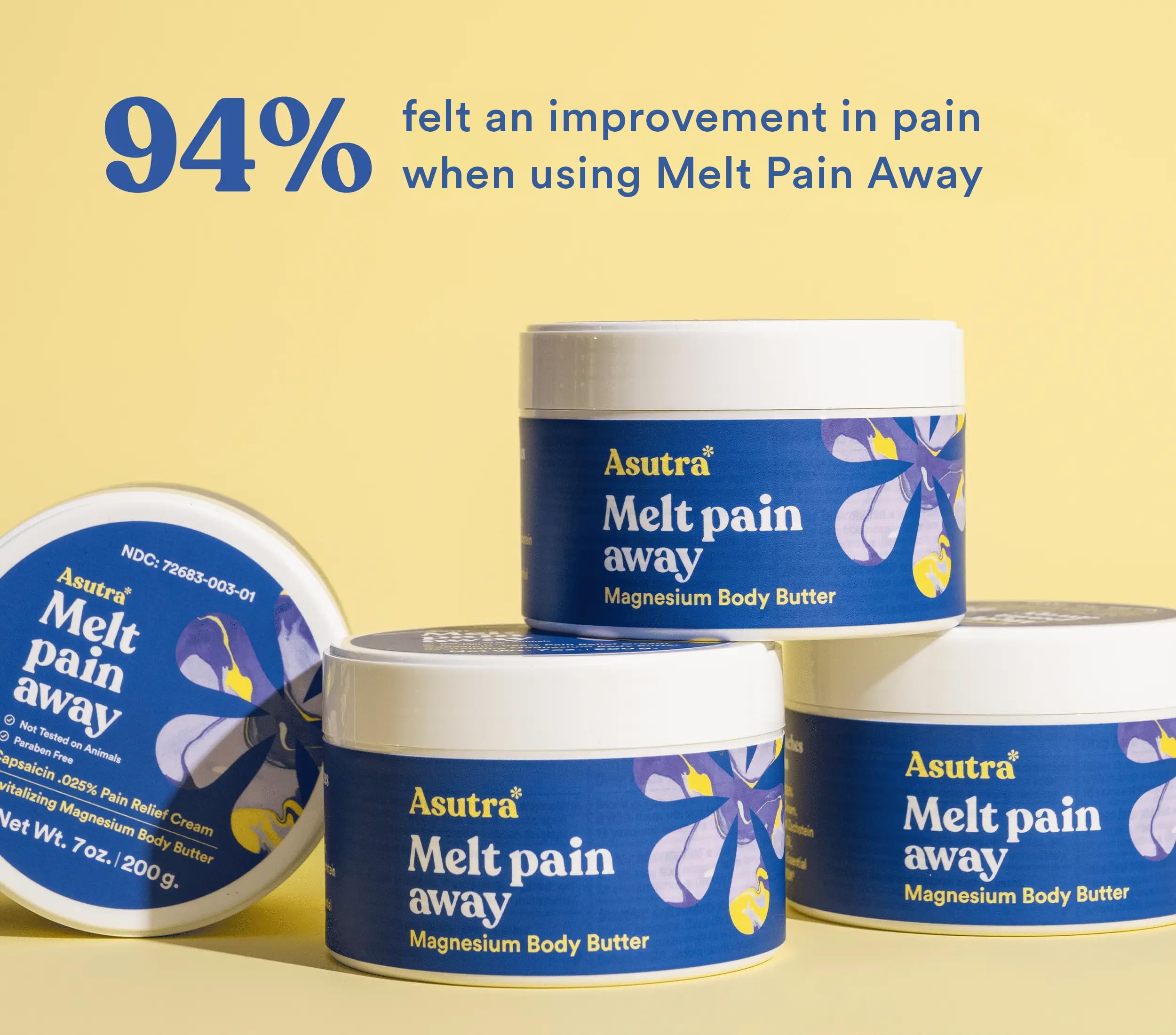 ASUTRA Melt Pain Away Cream applied to leg to relieve tension.