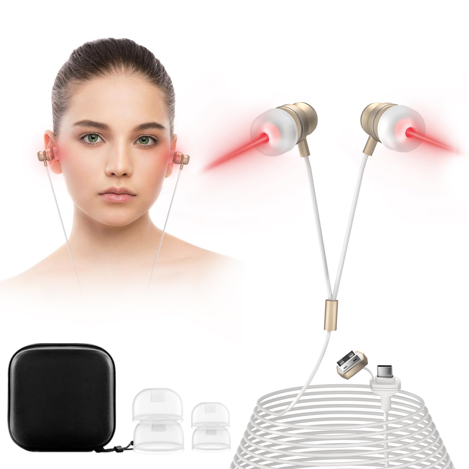 Aswaysun red light therapy ears 650nm front view for gentle daily care.
