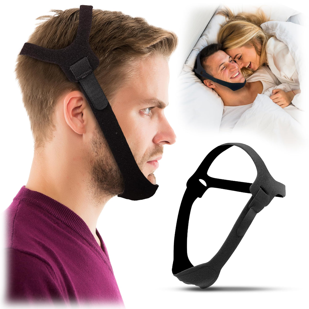 Atavyst anti-snoring chin strap side view showing jaw guidance for quieter nights