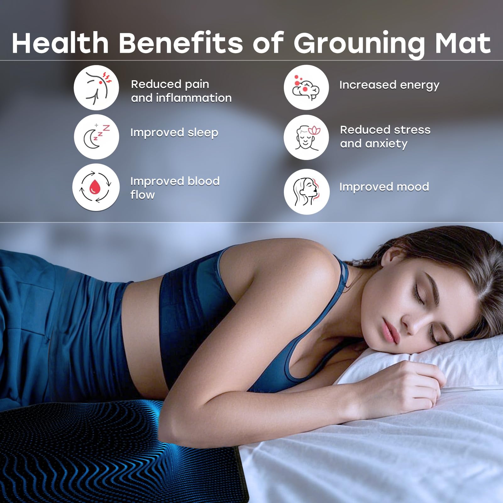 ATE Health grounding mat with eco rubber back for a stable surface.