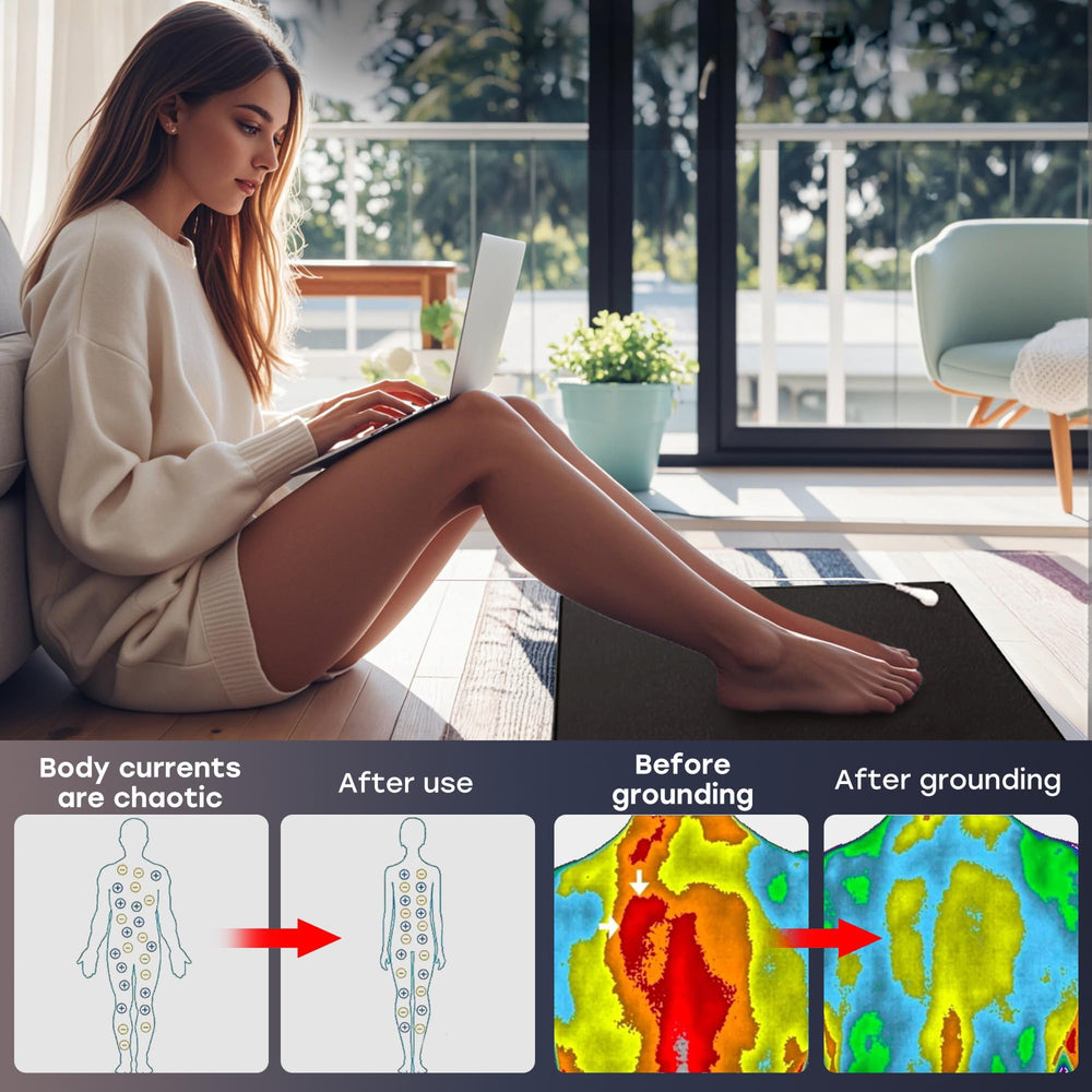 ATE Health grounding mat used in bed for relaxed sleep and comfort.