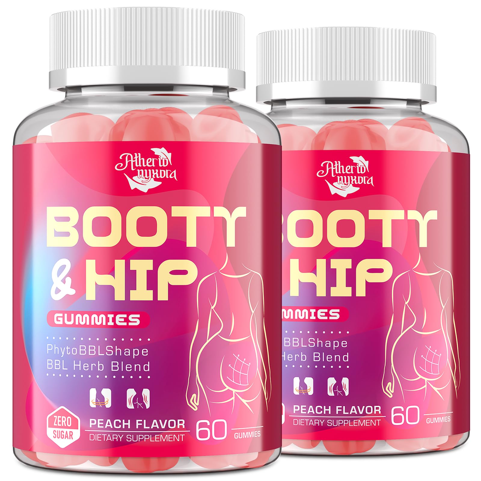 Atherionyxora Booty Gummies peach bottle for daily beauty support