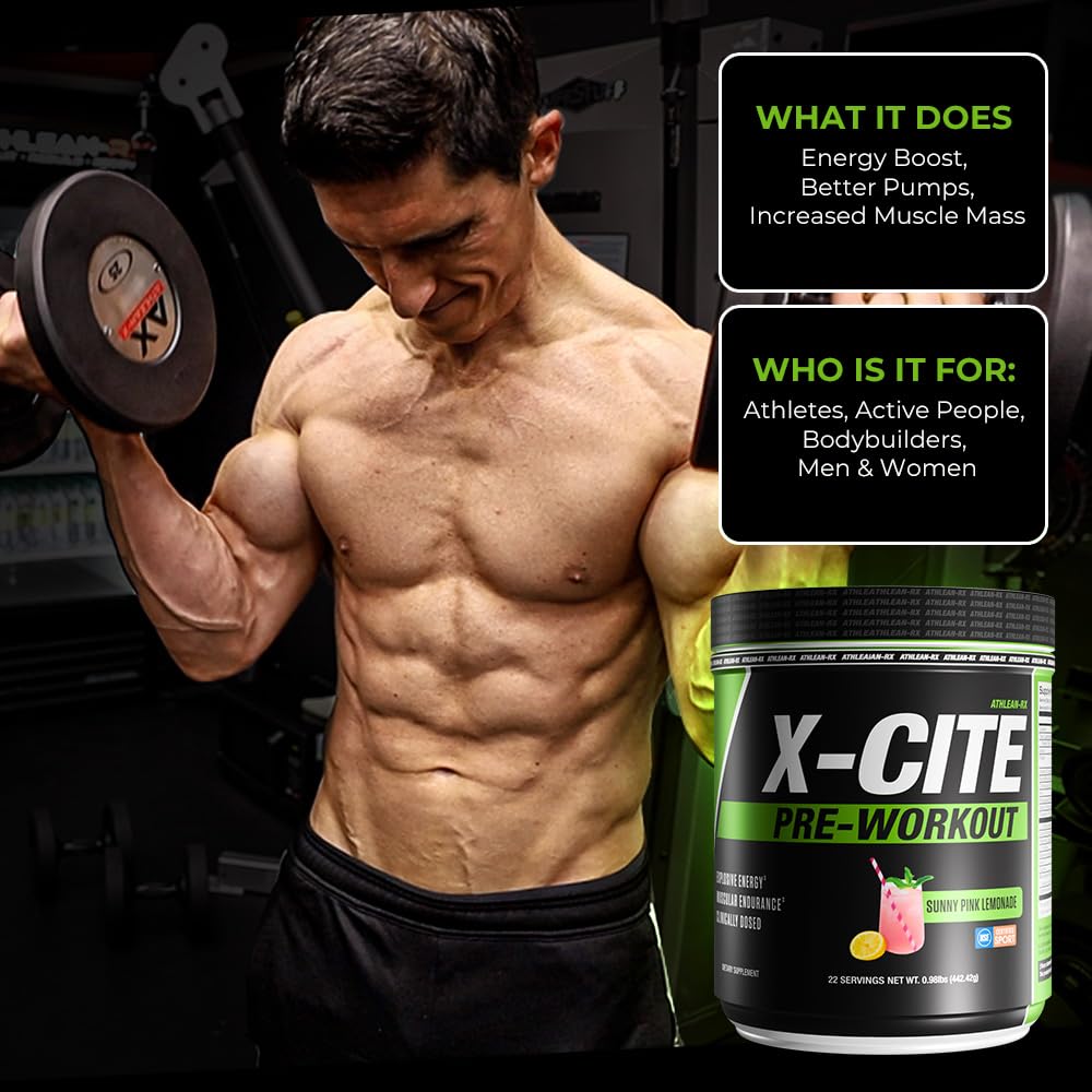 ATHLEAN-RX X-CITE sunny-pink-lemonade drink showcases great taste and easy mix.