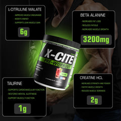 Athlean-RX X-CITE tub close-up with NSF badge and ingredients