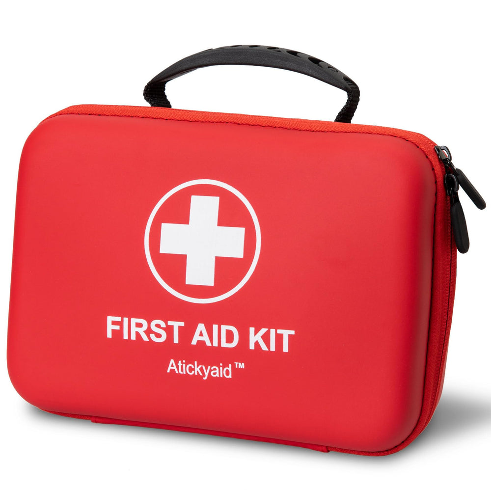Atickyaid first aid kit case with waterproof shell protects supplies in all-weather use.