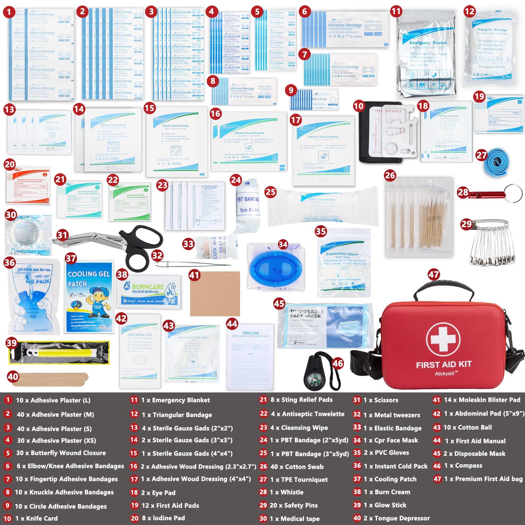 Atickyaid first aid kit contents are organized for quick access during emergencies.