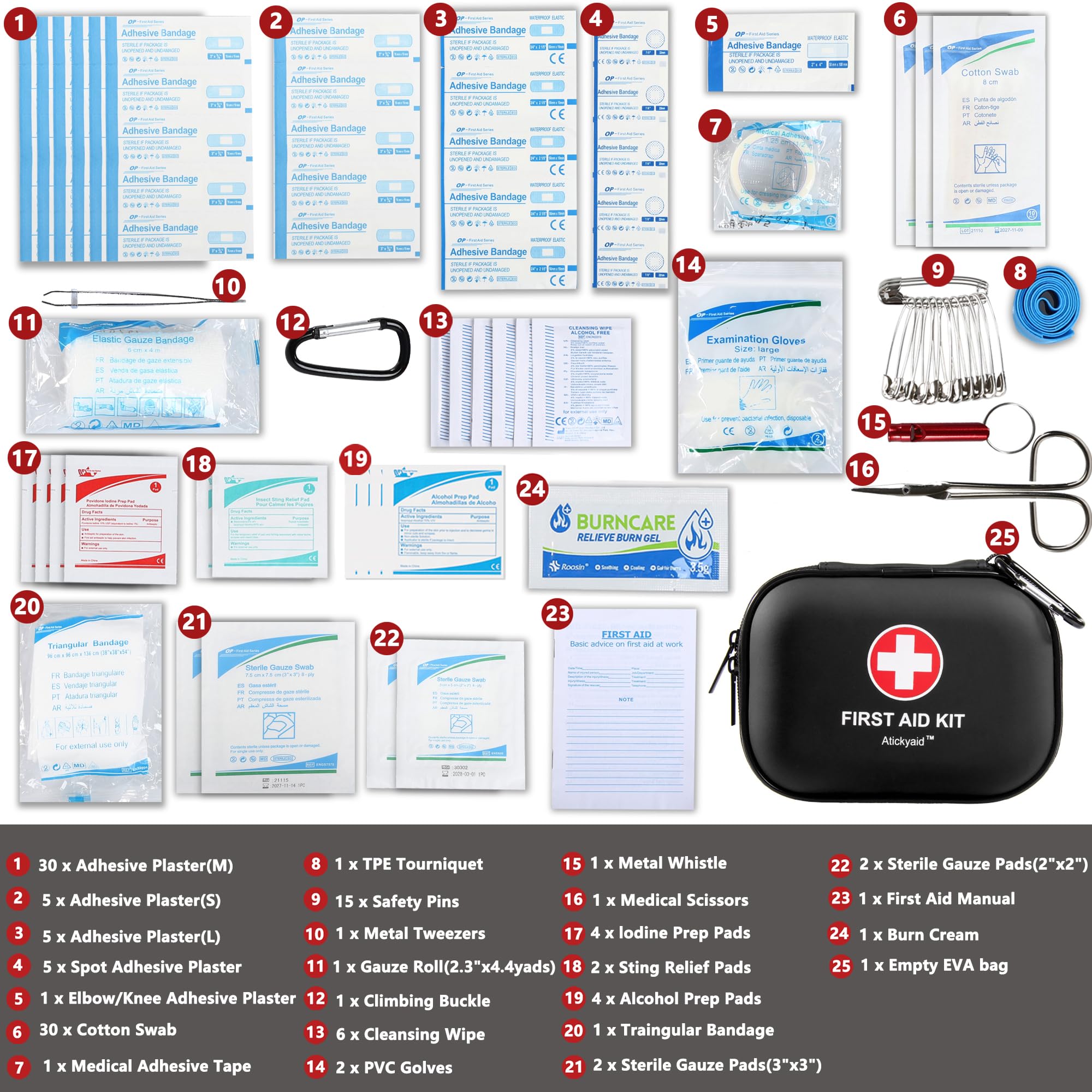Atickyaid kit dimensions 6.3 by 4.7 by 2.3 inches for car or bag.
