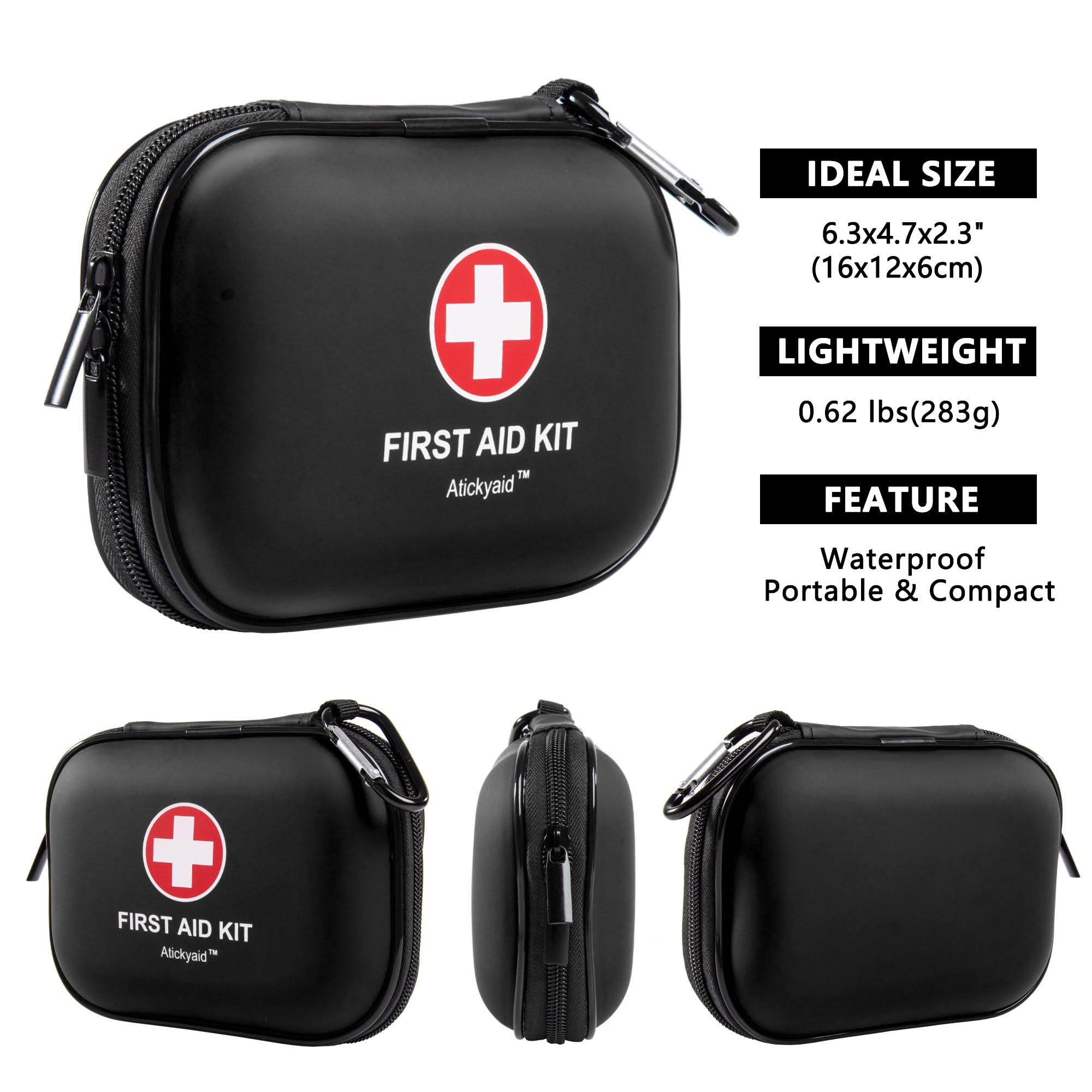 Atickyaid mini first aid kit with organized pockets for quick access.
