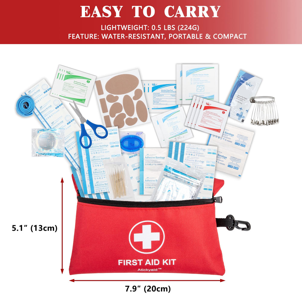 Atickyaid Mini First Aid Kit waterproof-nylon exterior protects supplies in weather.