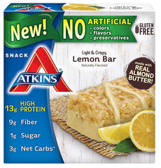 Atkins Snack Light Crispy Lemon Bar image shows lemon bars for a quick, light snack.
