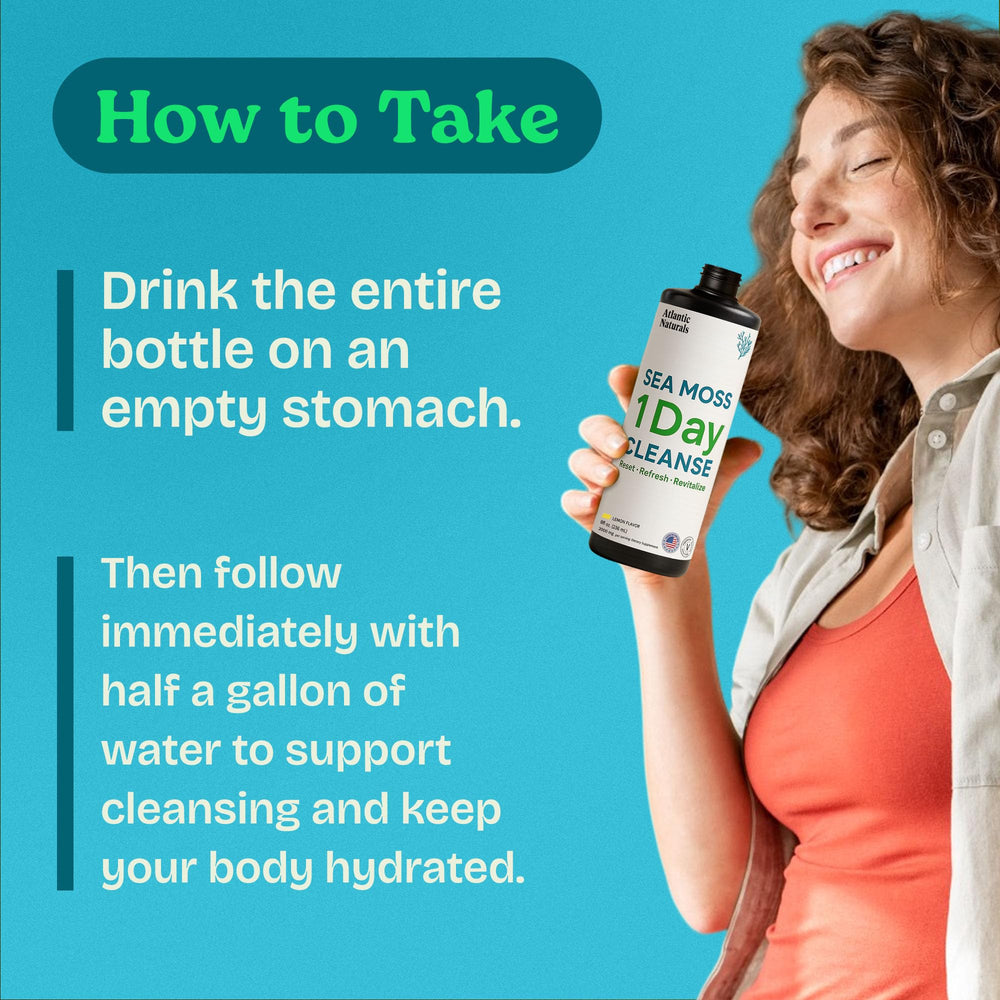 Atlantic Naturals liquid detox formula with lemon on a counter looks convenient for busy days.