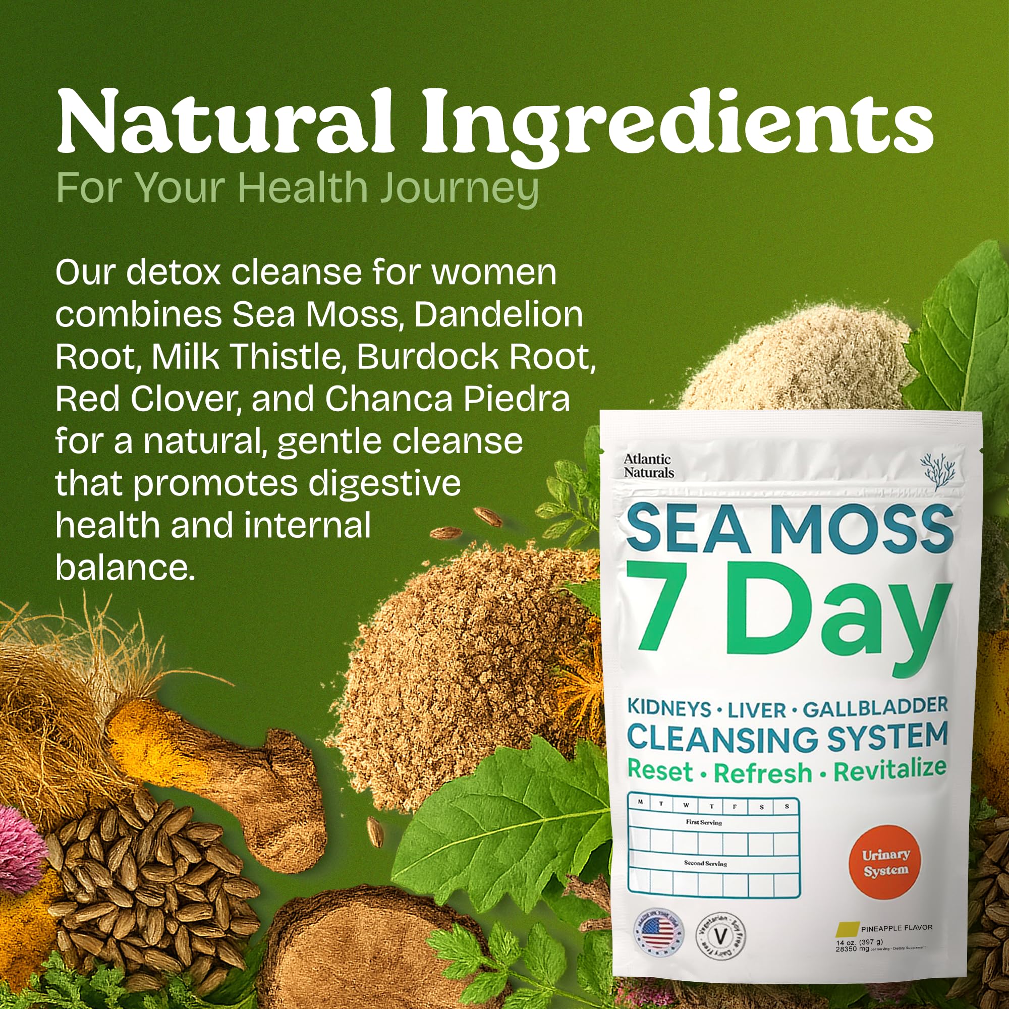 Sea Moss Detox 14oz jar for pantry storage.
