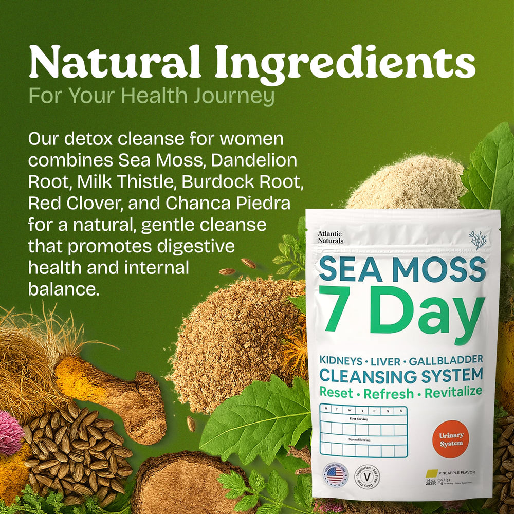 Sea Moss Detox 14oz jar for pantry storage.