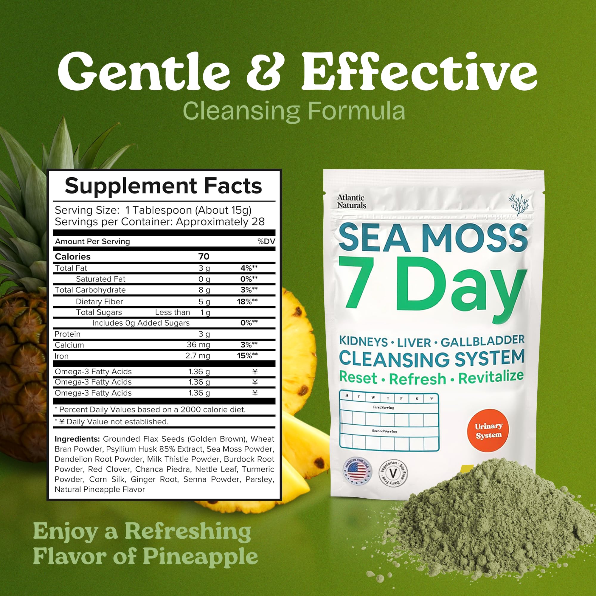 Sea Moss Detox ingredients panel highlighting botanicals.