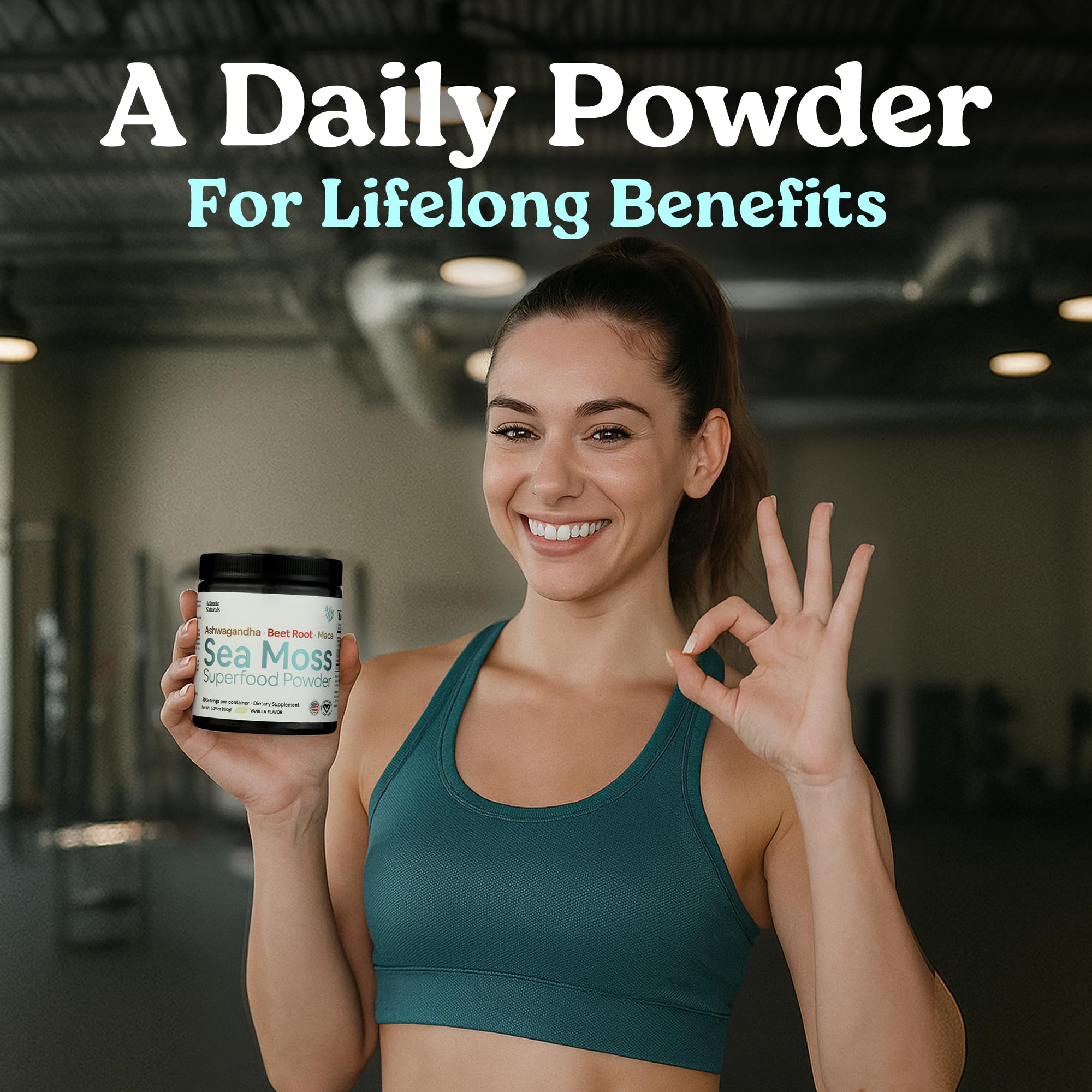 Atlantic Naturals Sea Moss Powder vanilla flavor label close-up