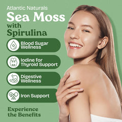 Atlantic Naturals Sea Moss with Spirulina capsules spoon-dispense for on-the-go nutrition support