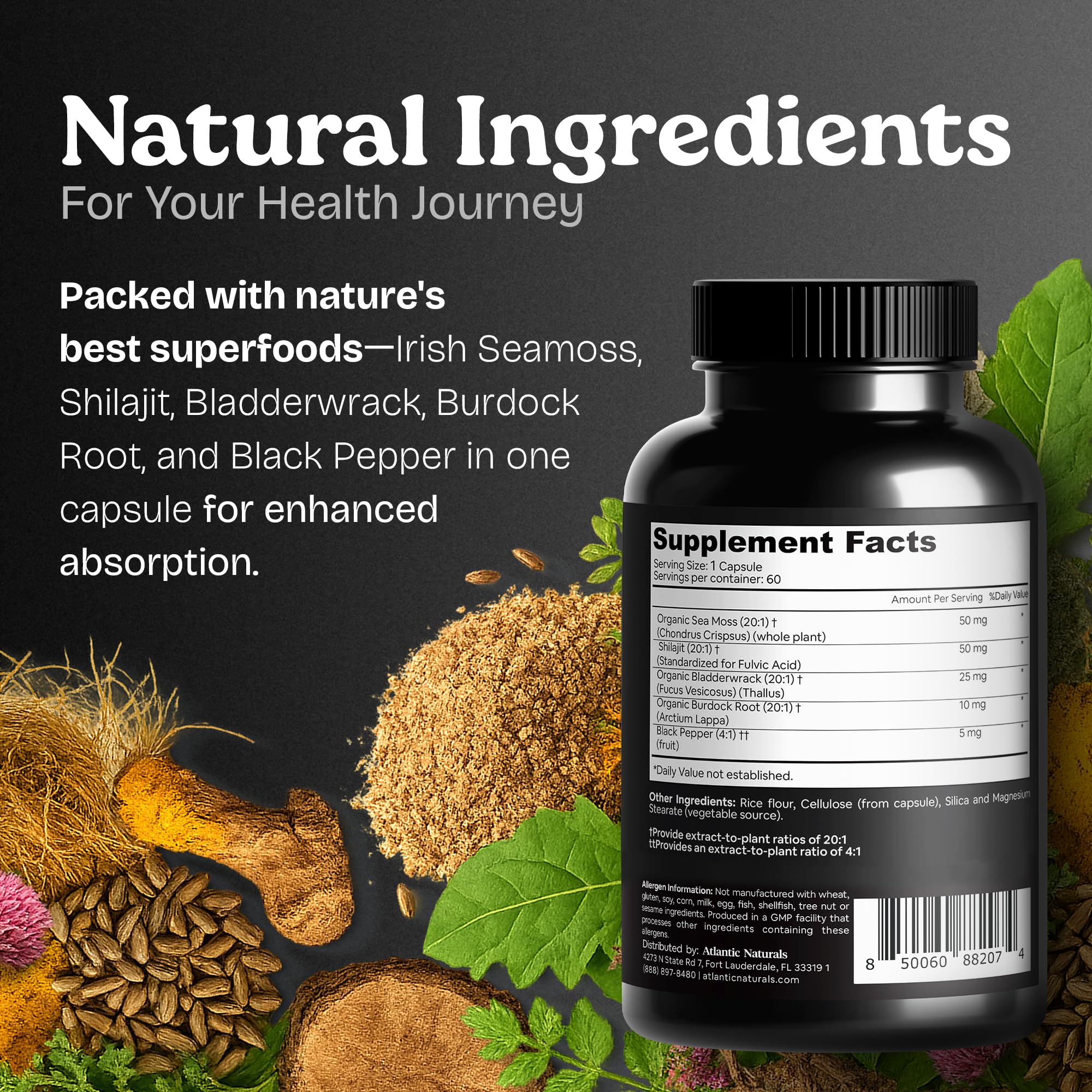 Atlantic Naturals blend with bladderwrack and burdock root to support nutrient absorption.