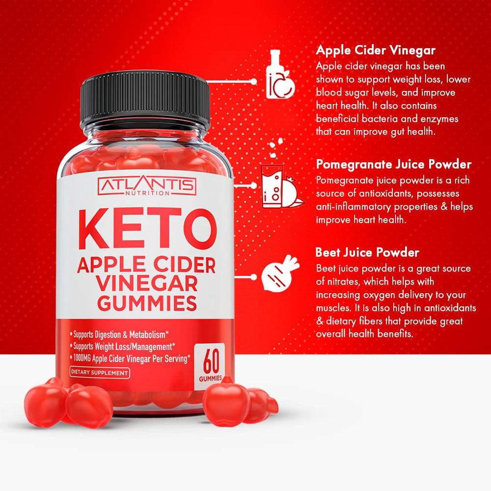 Atlantis Nutrition Keto ACV Gummies apple-flavor close-up emphasizes chewy texture and taste