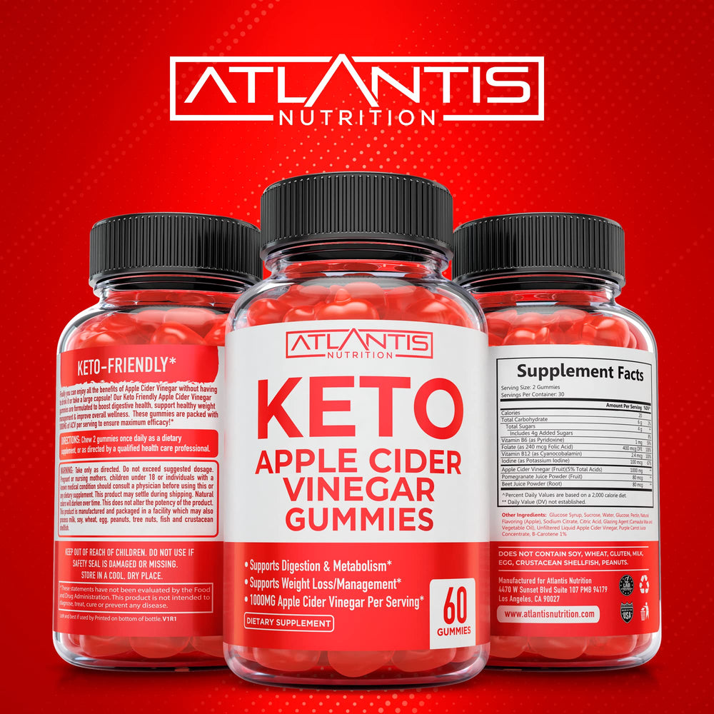 Atlantis Nutrition Keto ACV Gummies vitamin icons indicate B6 and B12 support