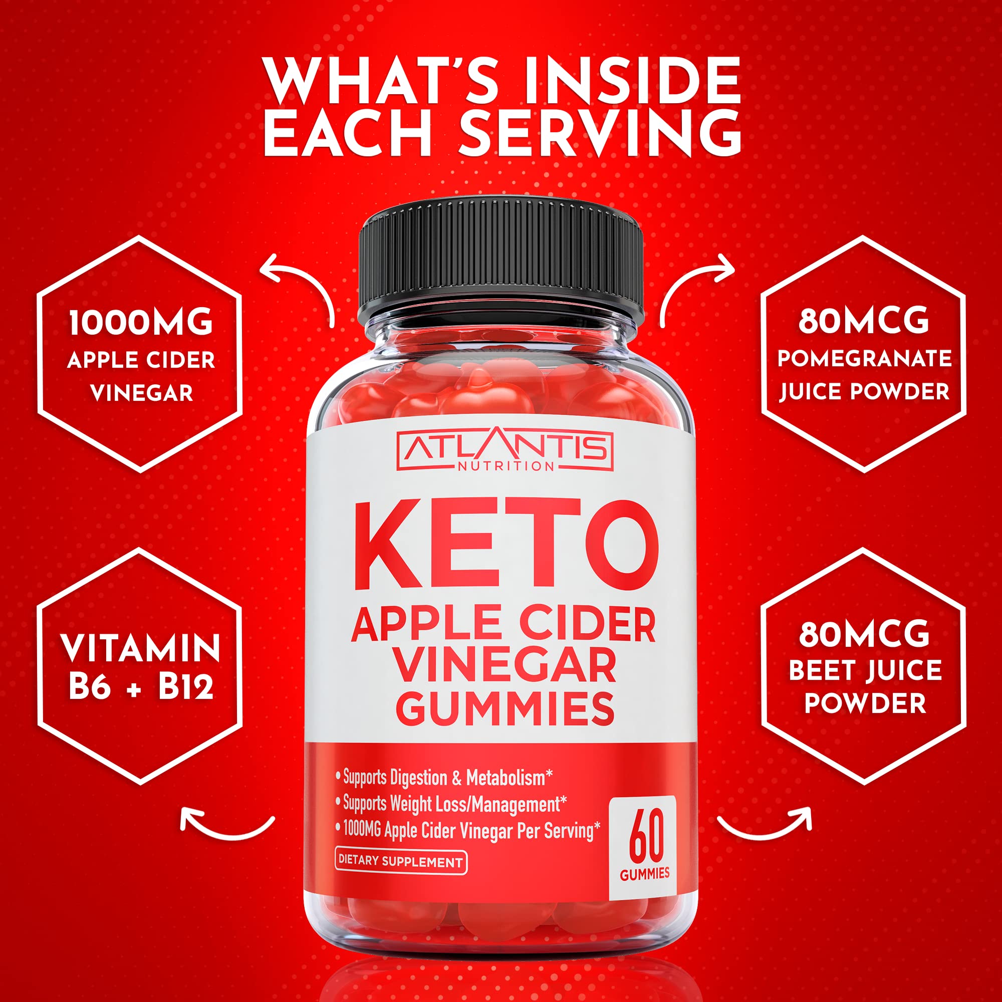 Atlantis Nutrition Keto ACV Gummies serving-size image highlights 1000 mg ACV per serving