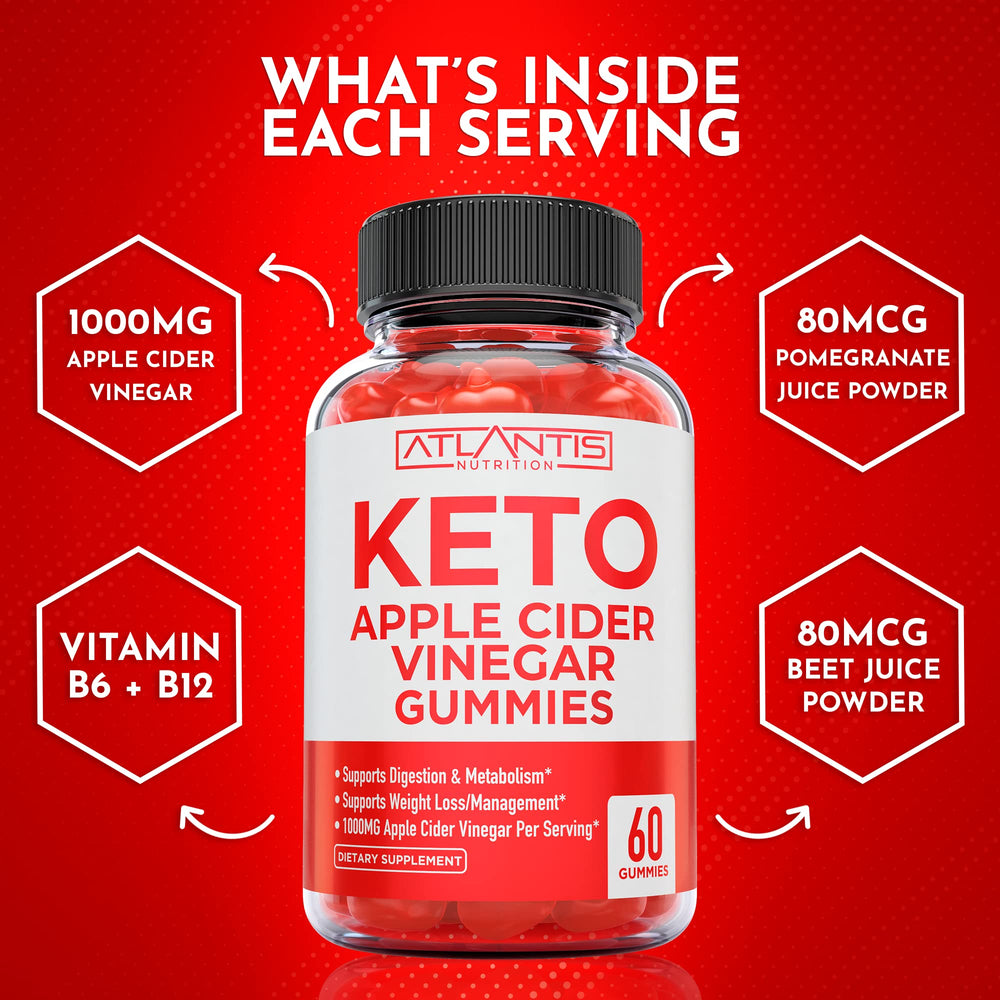 Atlantis Nutrition Keto ACV Gummies serving-size image highlights 1000 mg ACV per serving