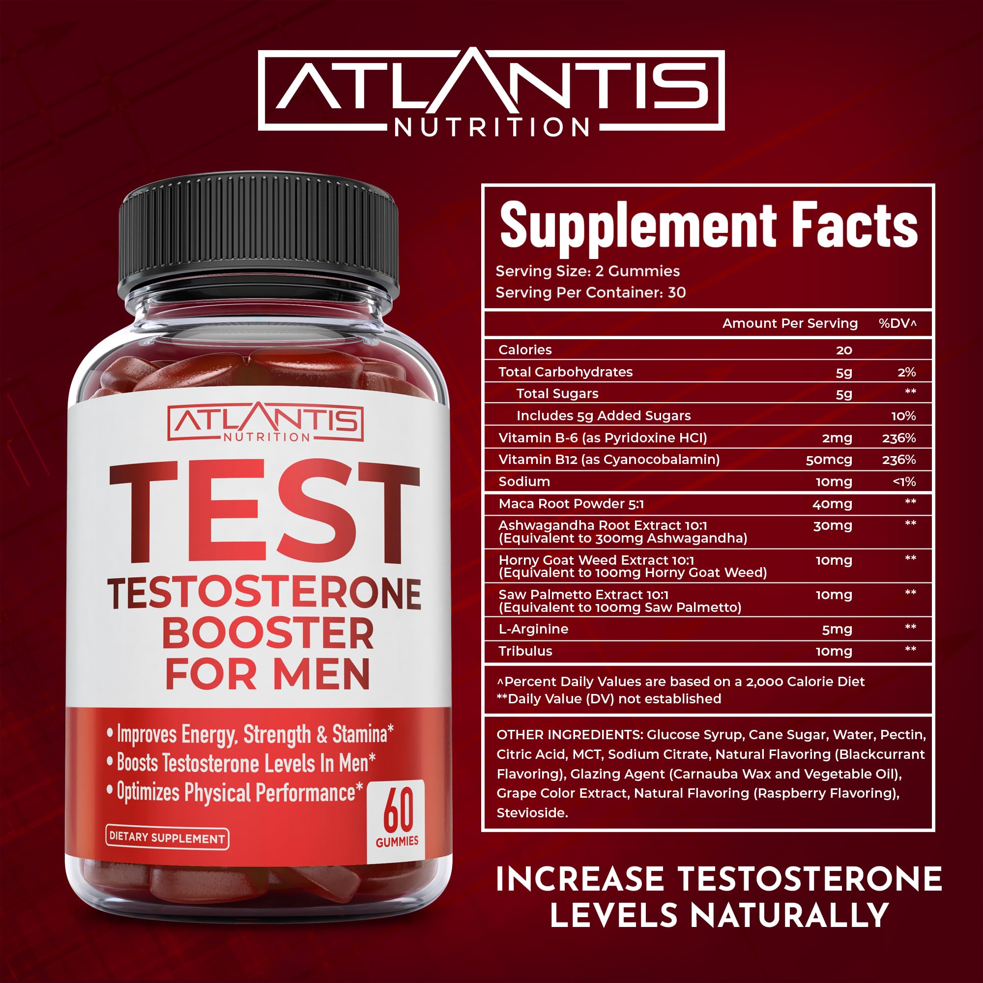 Atlantis Nutrition gummies on table scene implying daily use with gym gear for performance support