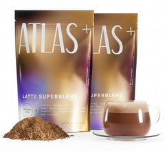 Atlas Coffee Club Latte Superblend pack shot highlights premium mushroom coffee for focus