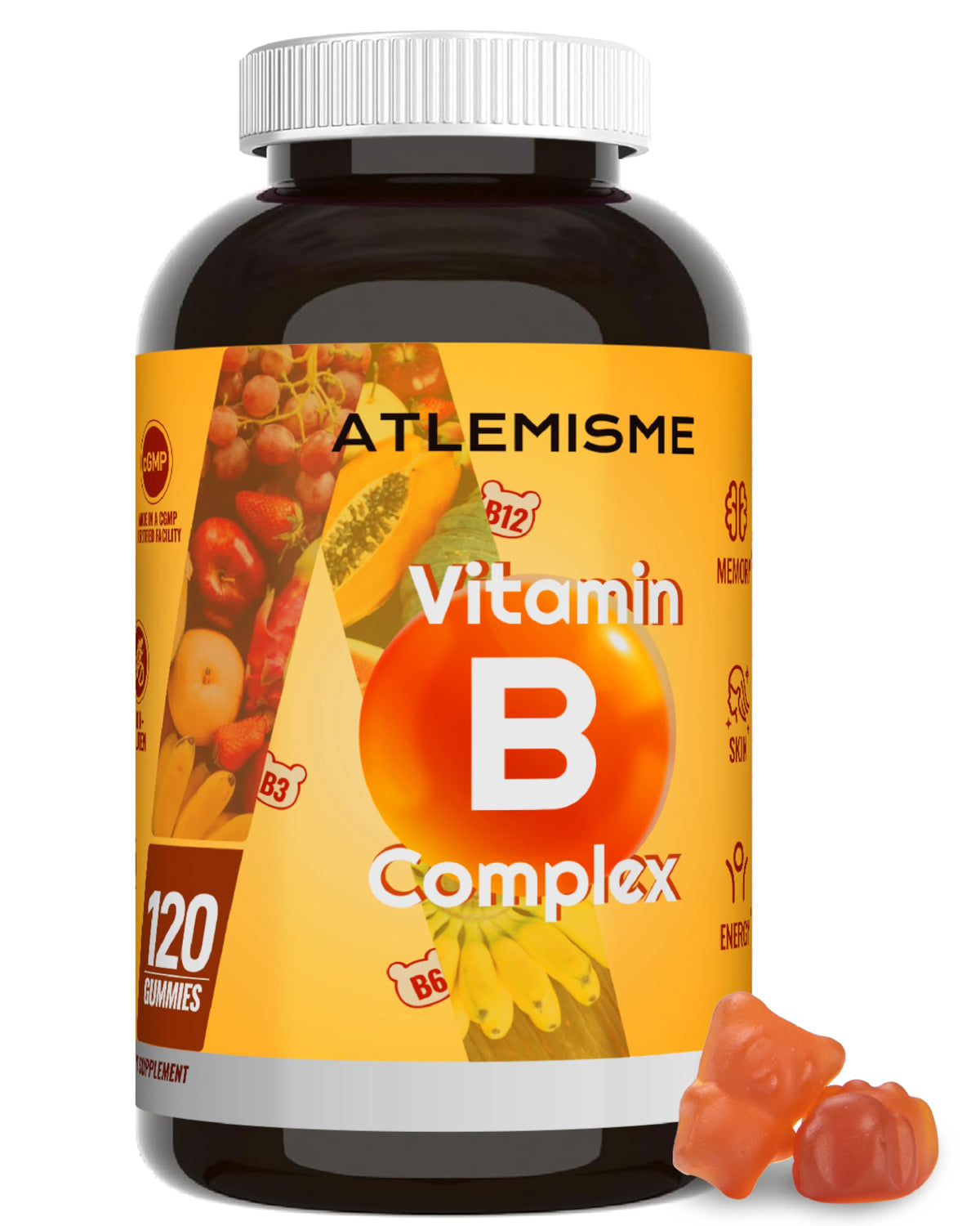 ATLEMISME Vitamin B Complex Gummies Apple bottle for easy energy support.