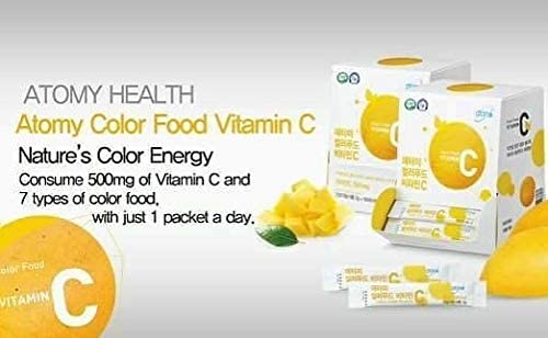 ATOMY Colorfood Vitamin C dissolving in water shows quick mixability.