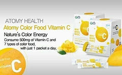 ATOMY Colorfood Vitamin C dissolving in water shows quick mixability.