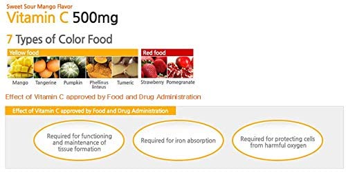 ATOMY Colorfood Vitamin C scoop beside glass emphasizes portion control for servings.