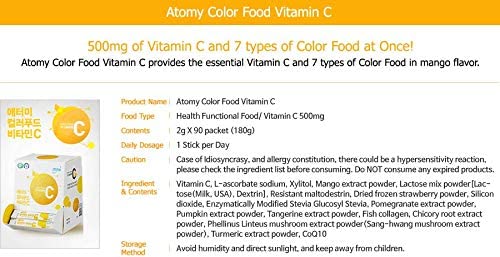 ATOMY Colorfood Vitamin C powder on yogurt showcases versatile use in meals.