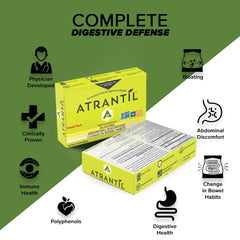 Atrantil Travel Pack packaging open showing capsules and label for dosing.
