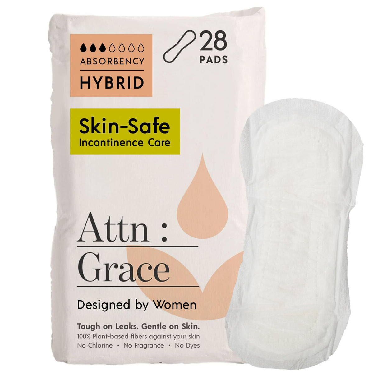 ATTN Grace Hybrid Pads pack close-up highlighting breathable, skin-safe design.