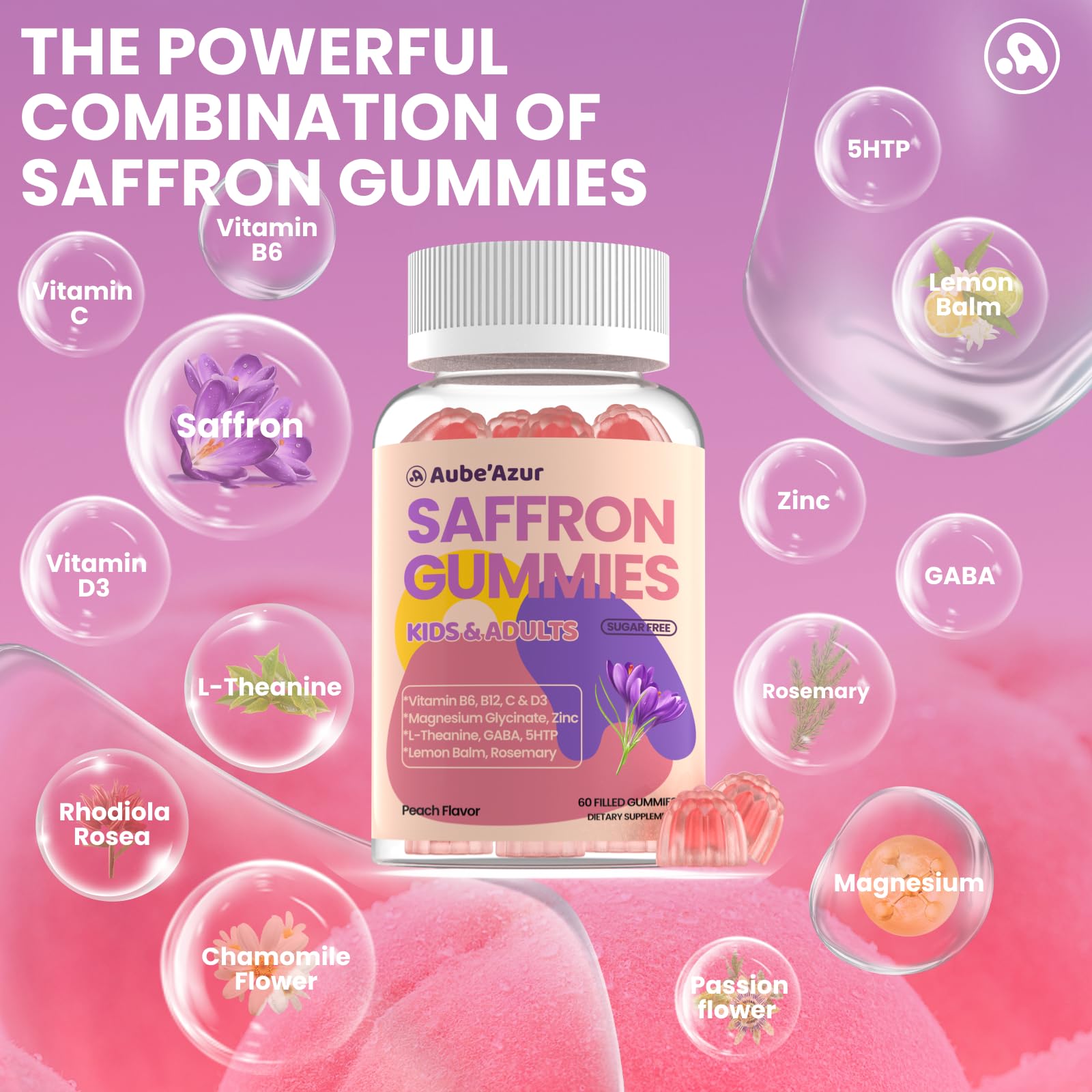 Aube'Azur saffron gummies for adults serving suggests calming routines.
