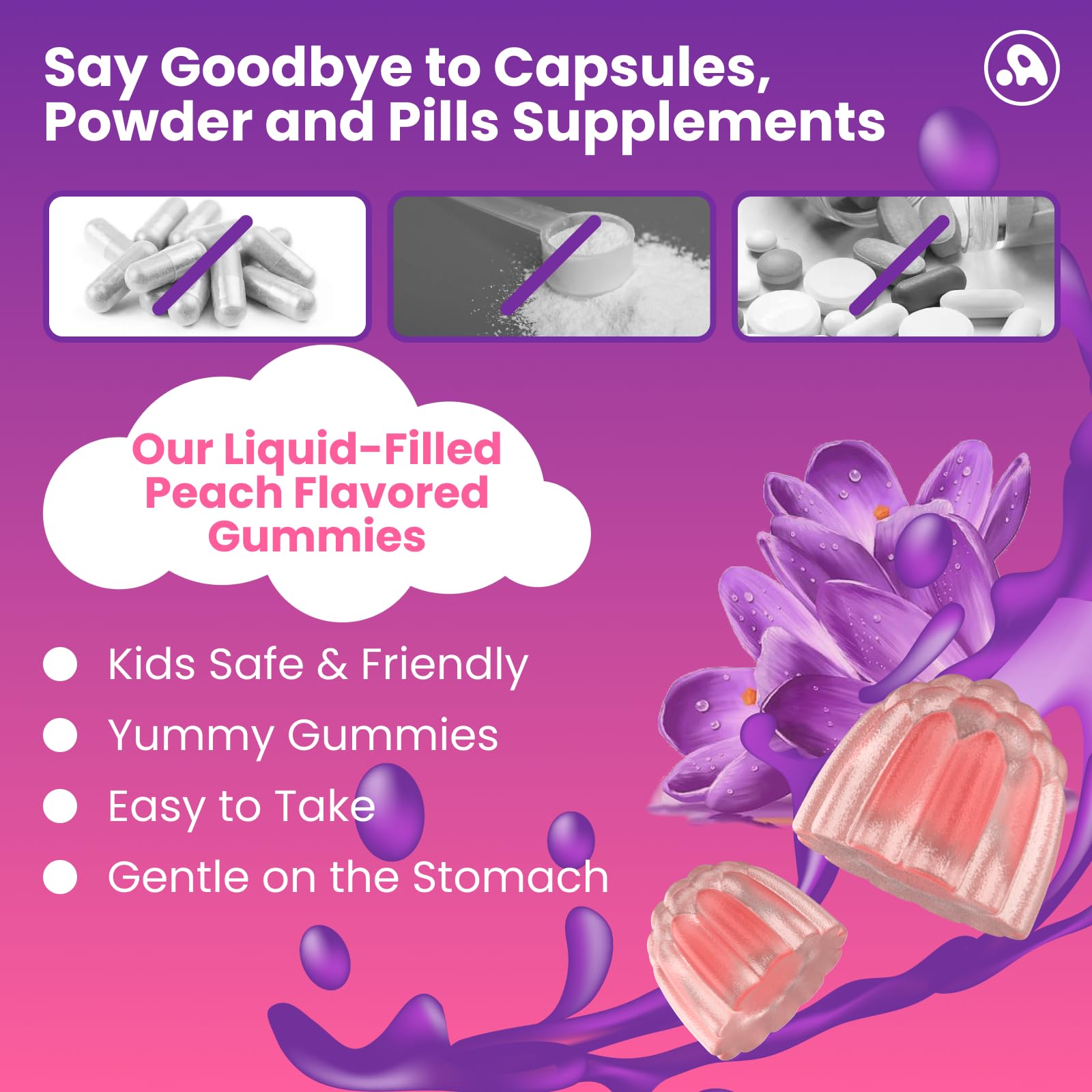 Aube'Azur saffron gummies feature B6, B12, C, D3 and minerals.