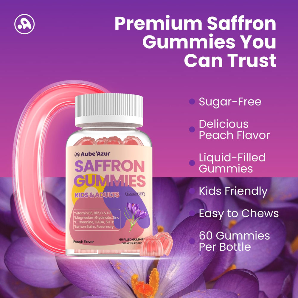 Aube'Azur saffron gummies with sugar-free formula offer a gentle treat.