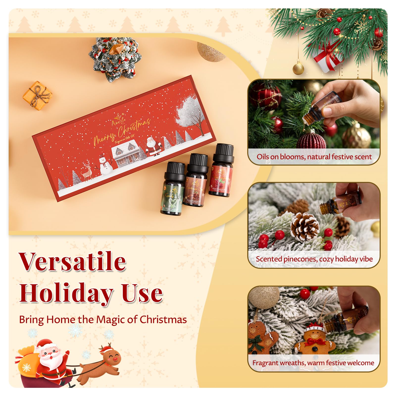 Auelife Christmas Spice essential oil blends clove and cinnamon for festive fragrance.