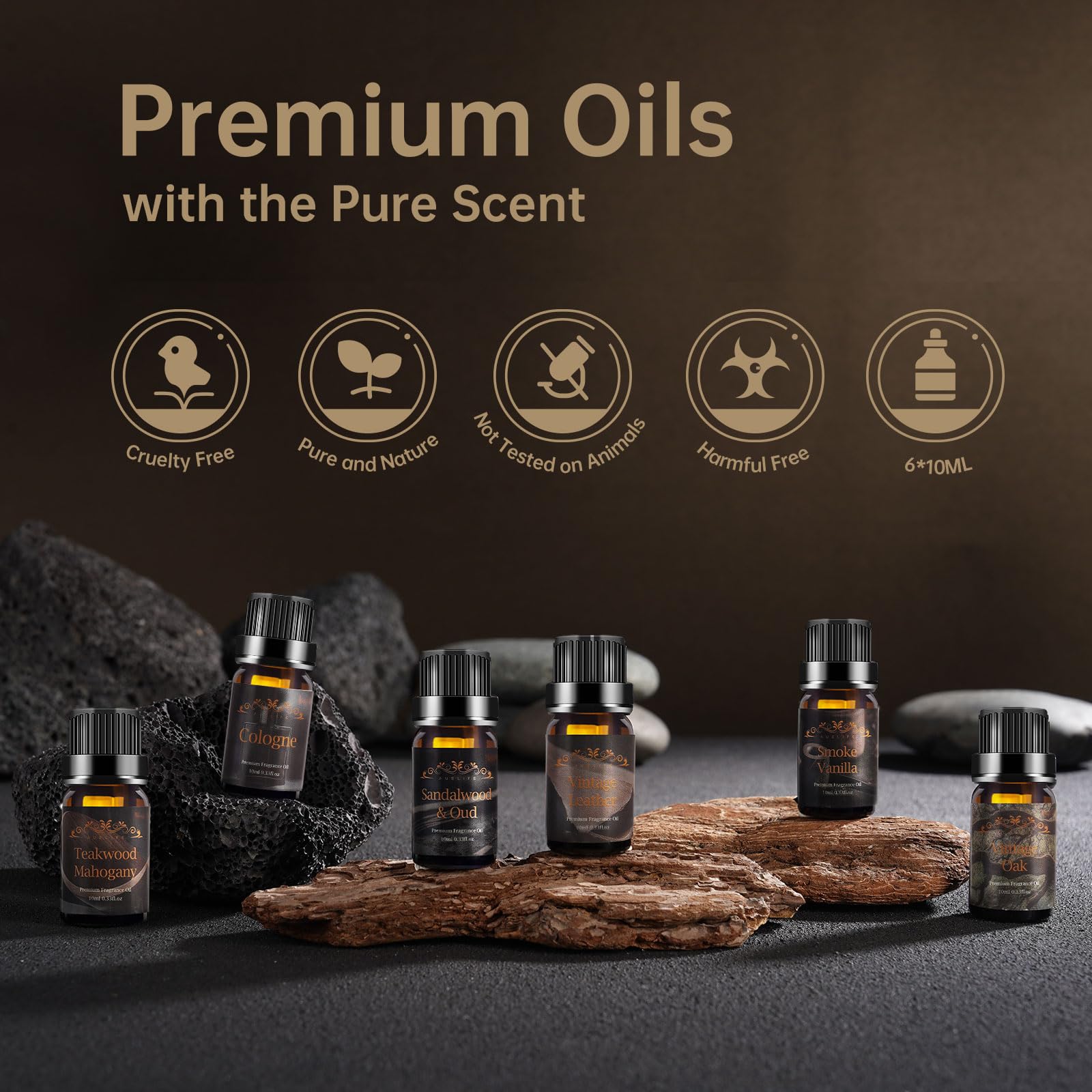 Auelife Oak oil bottle with crisp, uplifting scent for diffusers.