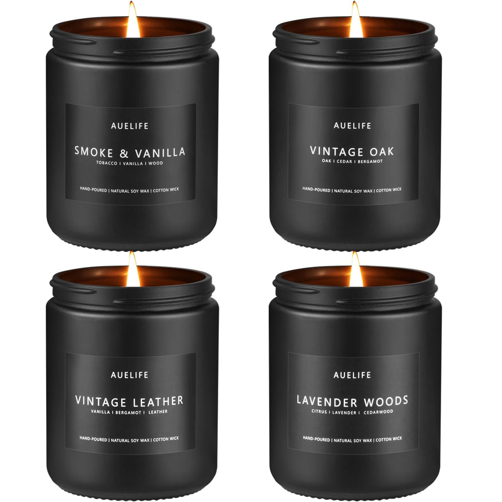 Auelife leather-smoke-vanilla candle creates a warm masculine ambiance for evenings.