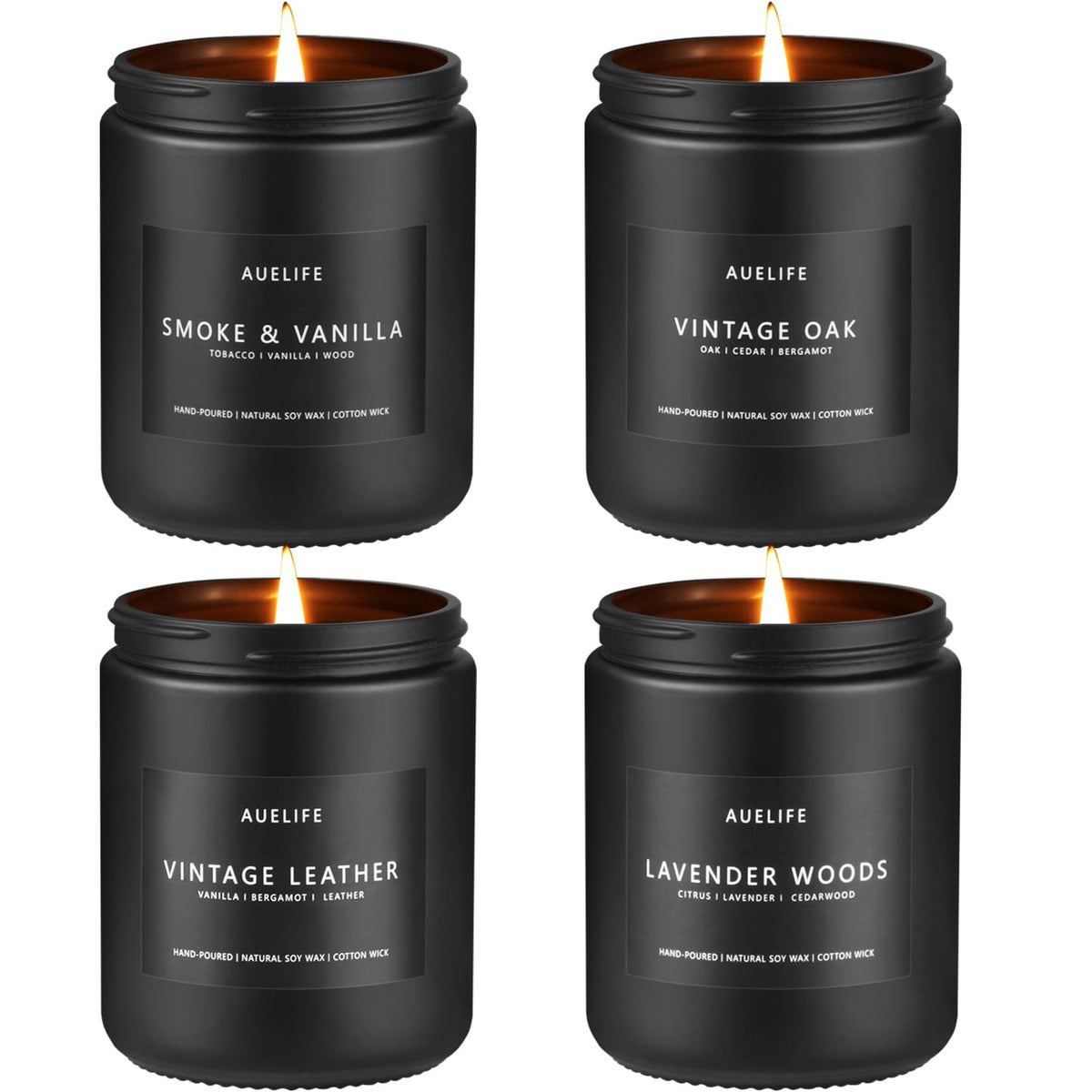 Auelife leather-smoke-vanilla candle creates a warm masculine ambiance for evenings.