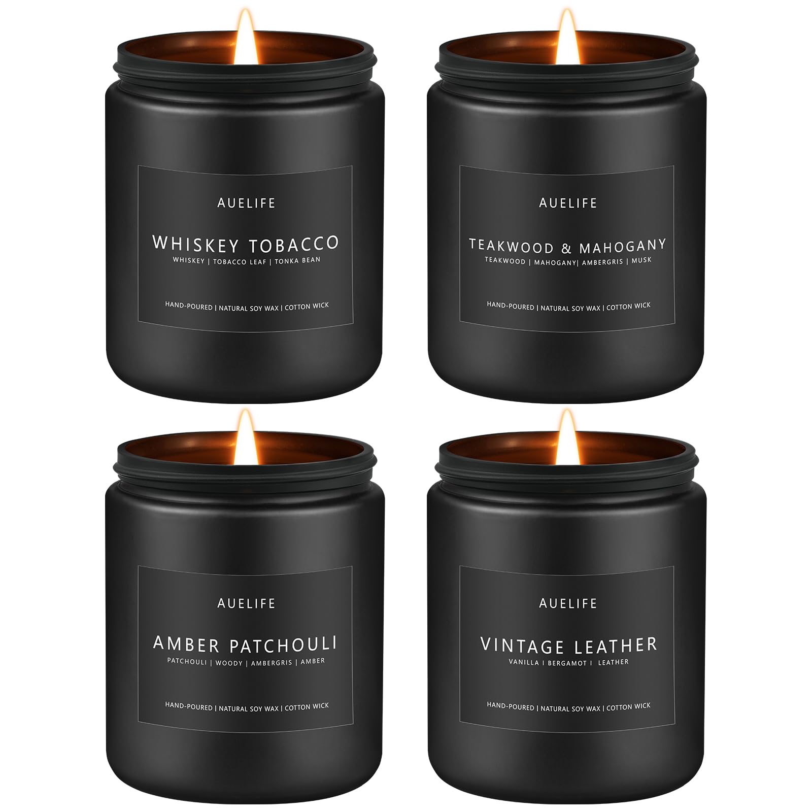 Auelife whiskey tobacco candle creates warm masculine ambiance in the living room.