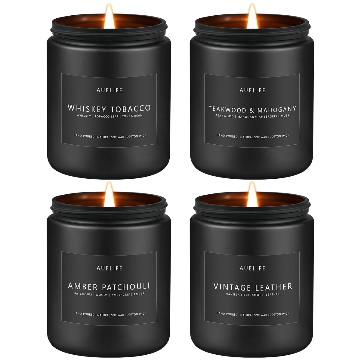 Auelife whiskey tobacco candle creates warm masculine ambiance in the living room.