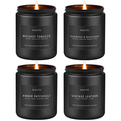 Auelife whiskey tobacco candle creates warm masculine ambiance in the living room.
