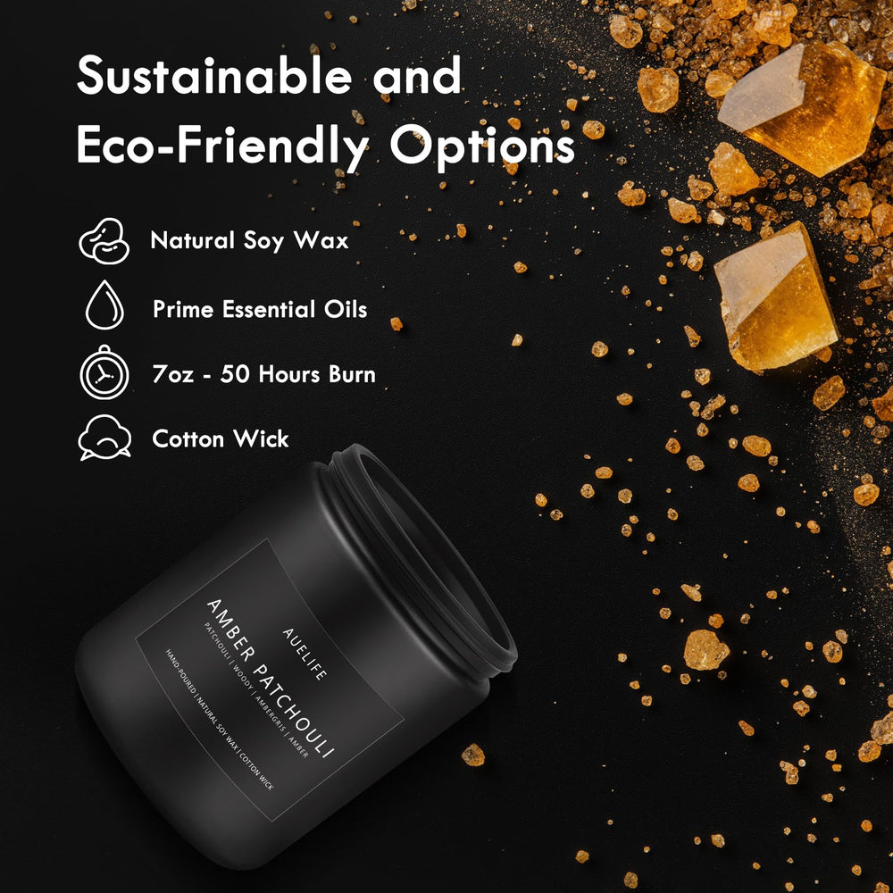 Auelife amber patchouli candle jar blends sophistication with lasting fragrance.