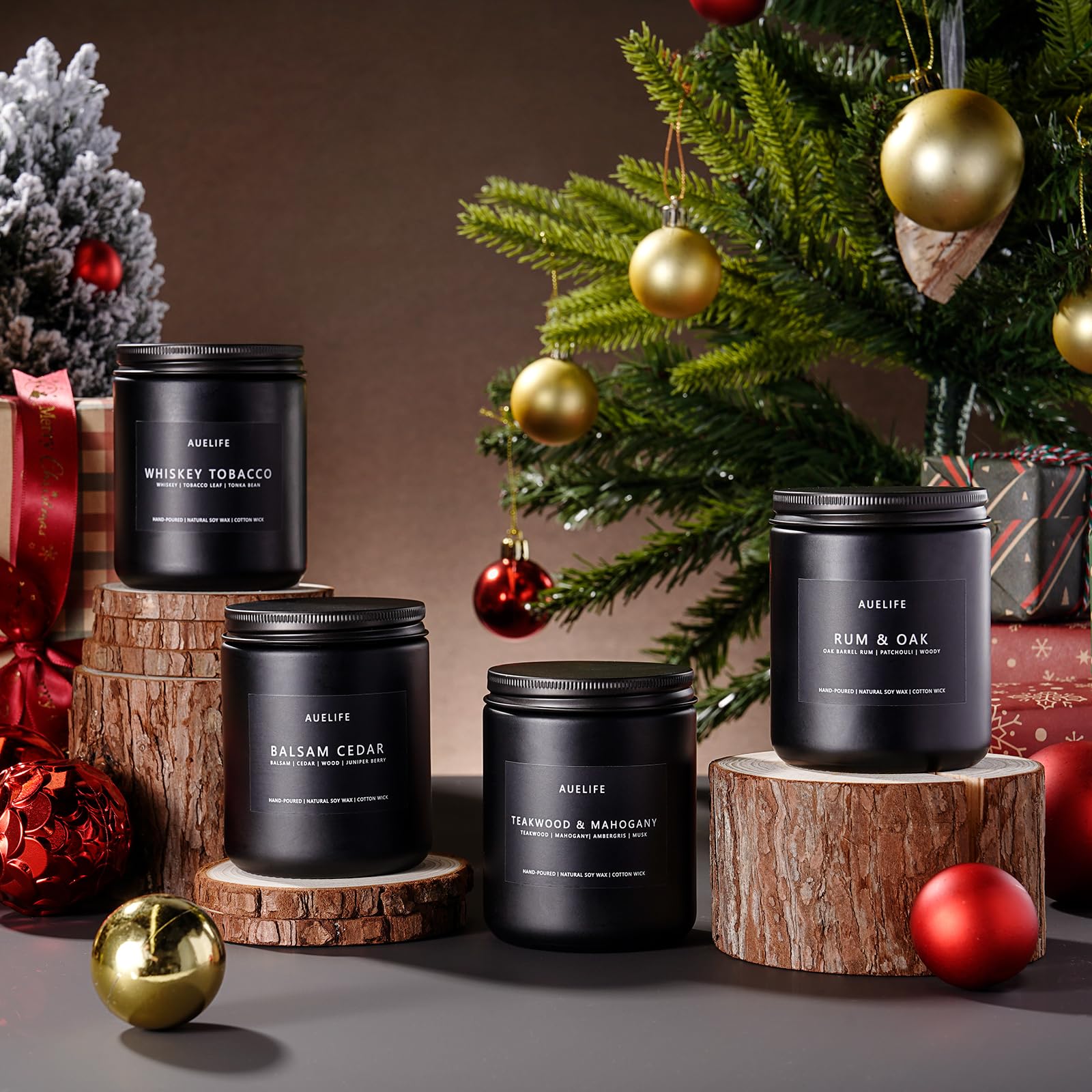 Auelife black matte jar candle pairs with modern masculine décor.
