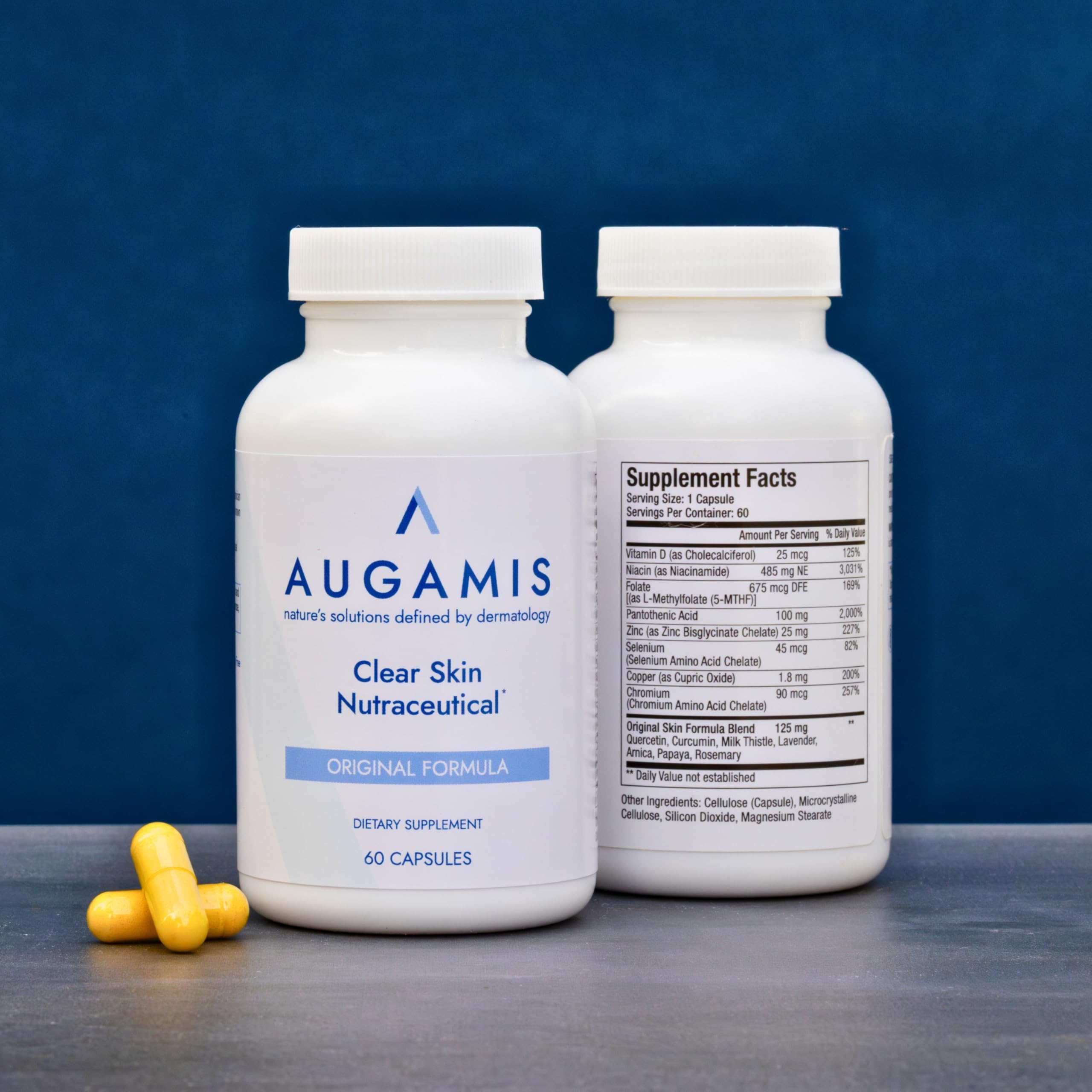 Augamis DIM-free label emphasizes safer hormonal acne approach.